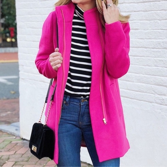J. Crew Bright Pink City Cocoon Coat Wool trending preppy - Picture 1 of 13